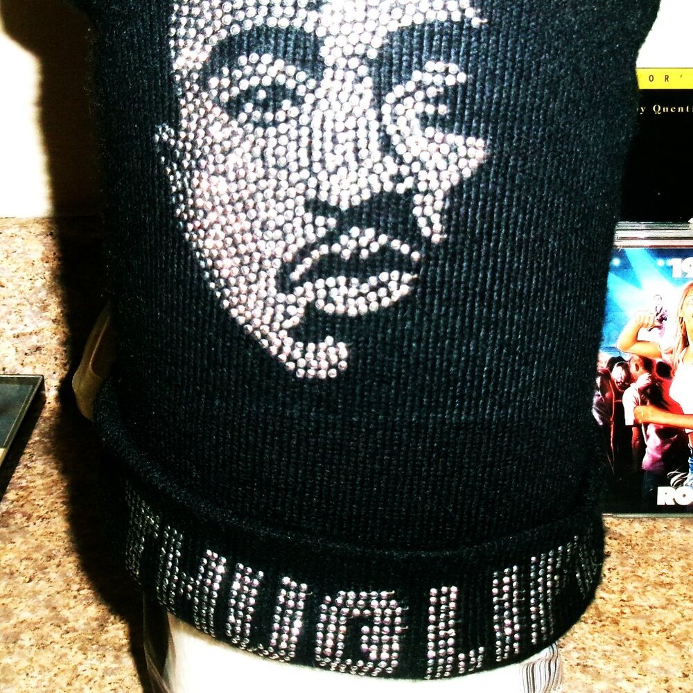 thug life vintage 1990s black silver sparkle beanie cap 1 size unisex - hip hop